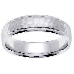 14K White Gold 6mm Milgrain Hammered Wedding Band