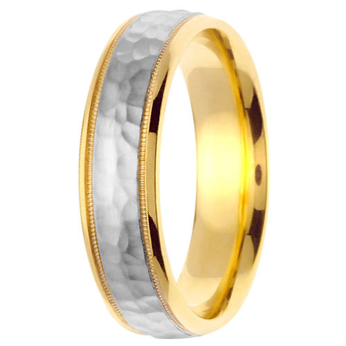 14K Two-Tone Gold Milgrain 6mm Hammered Wedding Band Slide 2