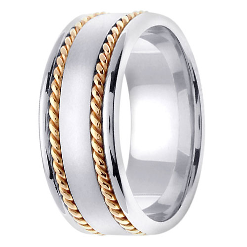 8.5mm 14K White Gold Handmade Rope & Woven Wedding Band 