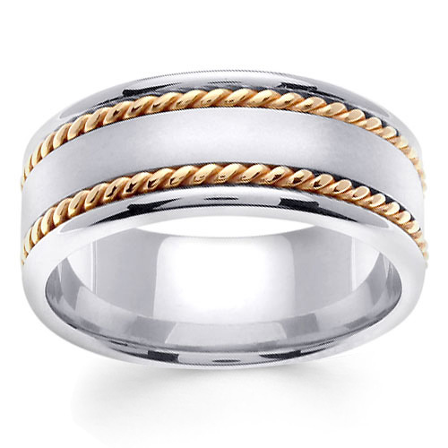 8mm Satin Center Yellow Rope Hand-Woven Wedding Ring - 14K Two-Tone Gold Slide 0