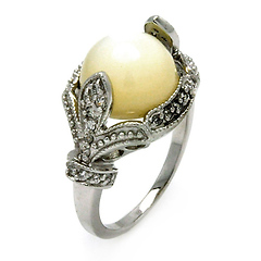 DecoSkye Fleur de Lis Vintage Style White Stone Sterling Silver Ring
