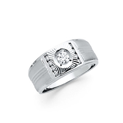 .925 Sterling Silver CZ Fluted Diamond Cut Mens Ring