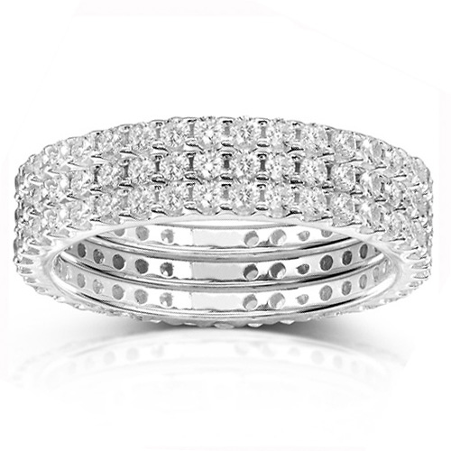 3-Piece Cubic Zirconia CZ Eternity Ring Set in Sterling Silver Slide 1