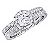 Round-Cut Pave Halo CZ Engagement Ring Set in Rhodium Sterling Silver thumb 0