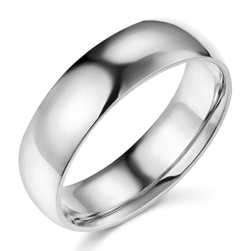 6mm Classic Light Comfort-Fit Dome Wedding Band - 10K, 14K, 18K White Gold Slide 0