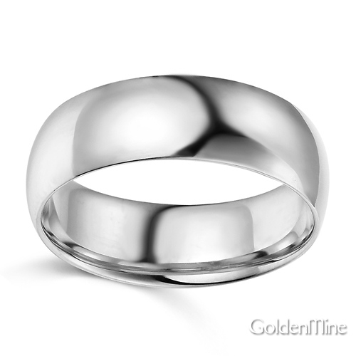 7mm Classic Light Comfort-Fit Dome Men's Wedding Band - 14K White Gold Slide 1