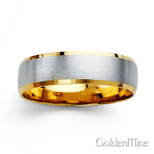 6mm Brushed Center 14K Two-Tone Gold Men's Wedding Band Slide 1