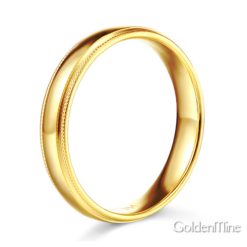 4mm Classic Light Comfort-Fit Dome Milgrain Wedding Band - 10K, 14K, 18K Yellow Gold Slide 2