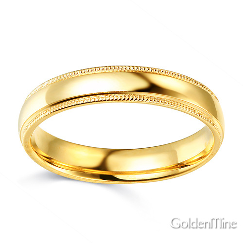 4mm Classic Light Comfort-Fit Dome Milgrain Wedding Band - 10K, 14K, 18K Yellow Gold Slide 1