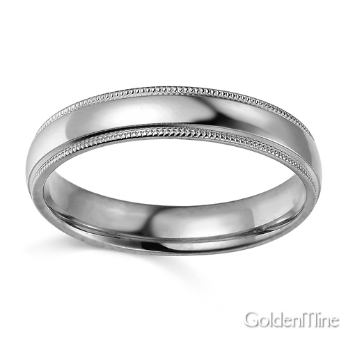 4mm Classic Light Comfort-Fit Dome Milgrain Wedding Band - 10K, 14K, 18K White Gold Slide 1