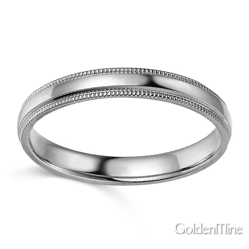 3mm Classic Light Comfort-Fit Dome Milgrain Wedding Band - 10K, 14K, 18K White Gold Slide 1