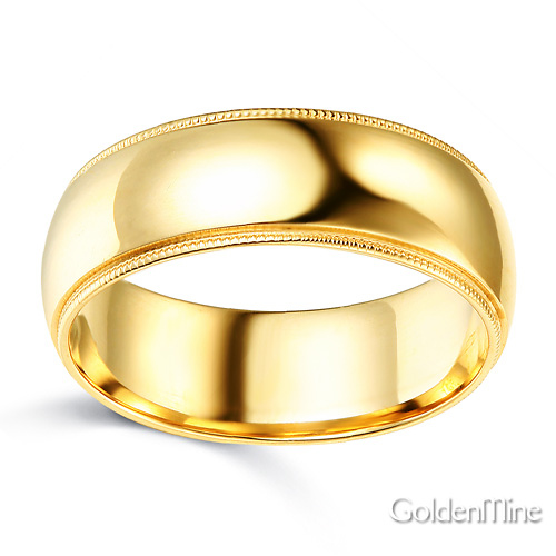 7mm Classic Light Dome Milgrain Men's Wedding Band - 14K Yellow Gold Slide 1