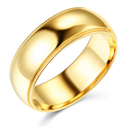 7mm Classic Light Dome Milgrain Men's Wedding Band - 14K Yellow Gold Slide 0