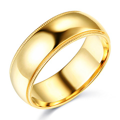 8mm Classic Light Dome Milgrain Men's Wedding Band ? 14K Yellow Gold