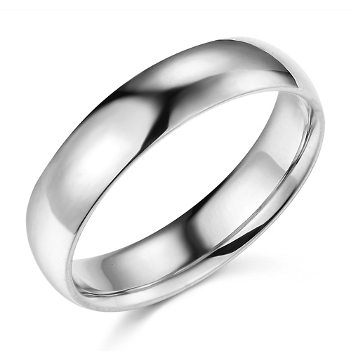 5mm Classic Light Dome Wedding Band - 14K White Gold Slide 0