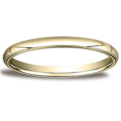 2mm Classic Light Comfort-Fit Dome Milgrain Wedding Band - 14K Yellow Gold