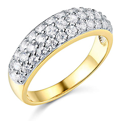 3-Row Pave Round-Cut Dome Two Tone Wedding Band in 14K Yellow Gold