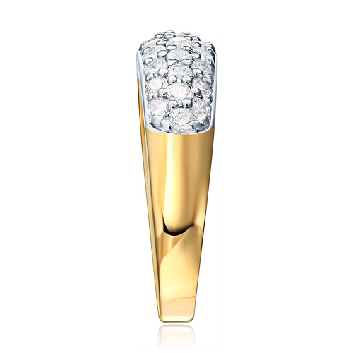 3-Row Pave Round-Cut Dome Two Tone Wedding Band in 14K Yellow Gold Slide 1