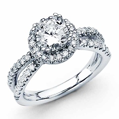 14K White Gold Split Shank Halo 1CT Round Diamond Engagement Ring 1.61ctw