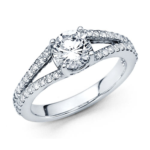 Classic Split Shank Round Cut Diamond Engagement Ring - 14K White Gold 1.4ctw Slide 0