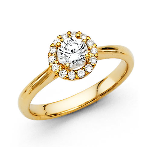 Classic 14K Yellow Gold Halo Round-Cut Diamond Engagement Ring .82ctw Slide 0