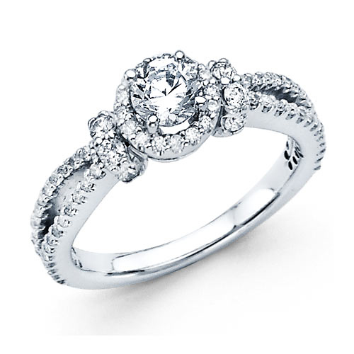 14K White Gold Split Shank Halo Round Diamond Engagement Ring 1.14ctw Slide 0
