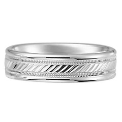 6mm 14k White Gold Striped Milgrain Wedding Band