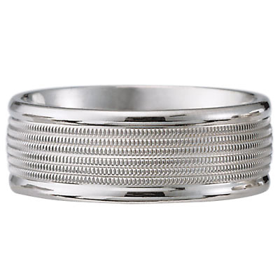 8mm Milgrain Center 14K White Gold Wedding Band Ring Slide 0