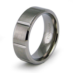 8mm Bar Carved Flat Matte Wedding Band Titanium Ring