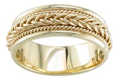 7mm Woven Cord Raised Braided Men's Wedding Band - 14K Yellow Gold