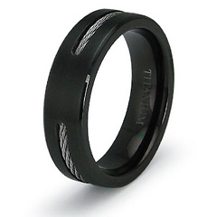 6.5mm Black Titanium Cable Inlay Wedding Ring