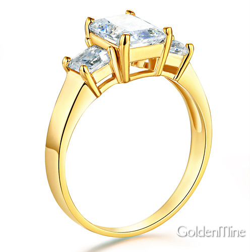 3-Stone Basket Radiant & Princess-Cut CZ Engagement Ring in 14K Yellow Gold Slide 1
