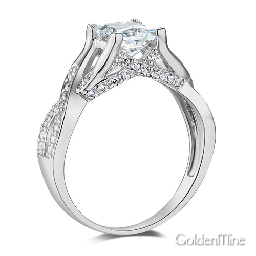 Woven Trellis 1-CT Princess-Cut CZ Engagement Ring in 14K White Gold Slide 1