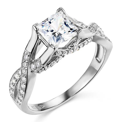 Woven Trellis 1-CT Princess-Cut CZ Engagement Ring in 14K White Gold Slide 0