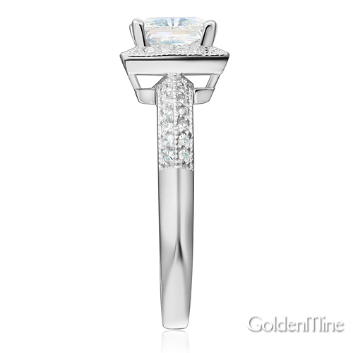 Halo Knife-Edge 1-CT Princess-Cut CZ Engagement Ring in 14K White Gold Slide 2
