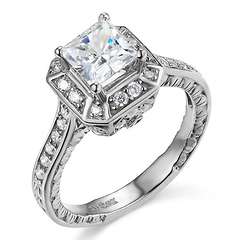 Antique-Style Halo 1-CT Princess CZ Engagement Ring in 14K White Gold 2ctw