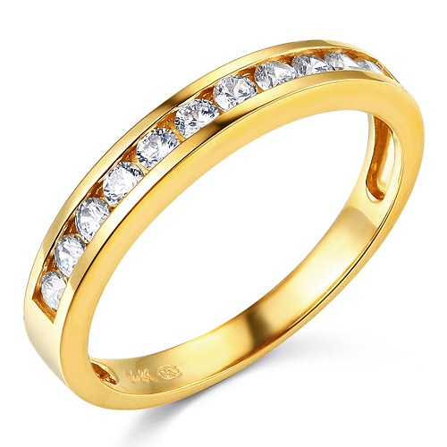 3mm 11 Channel-Set Round-Cut CZ Wedding Band in 14K Yellow Gold Slide 0