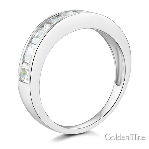 8-Stone Channel Princess CZ Wedding Band in 14K White Gold 1.3ctw Slide 1