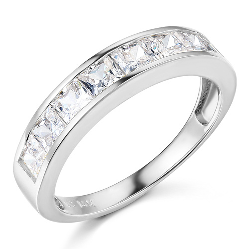 8-Stone Channel Princess CZ Wedding Band in 14K White Gold 1.3ctw Slide 0