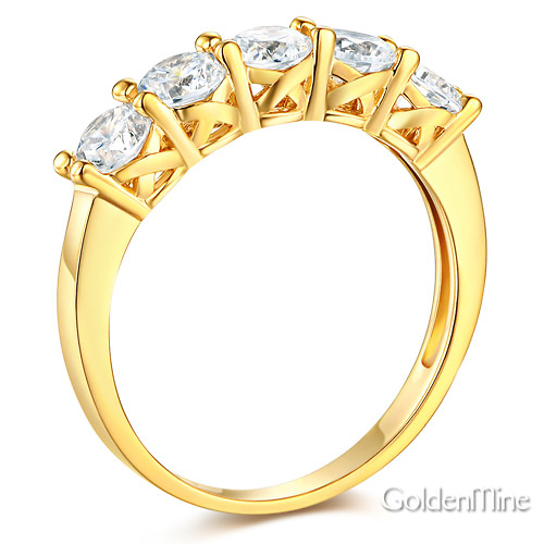 3mm Trellis Prong Round CZ Wedding Band in 14K Yellow Gold Slide 1