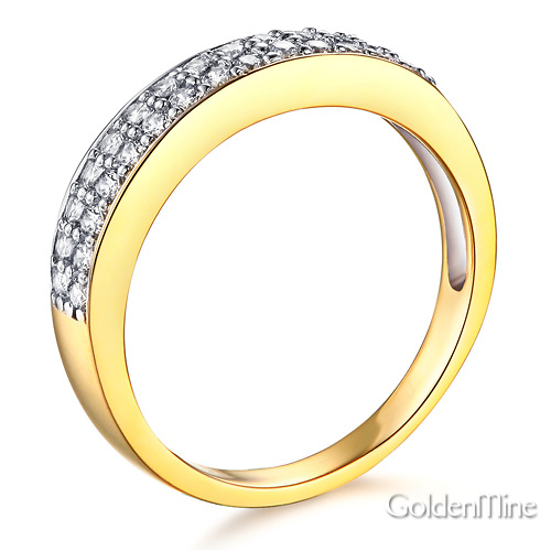 Two-Row Pave Round CZ Wedding Band in Two-Tone 14K Yellow Gold 0.45ctw Slide 1