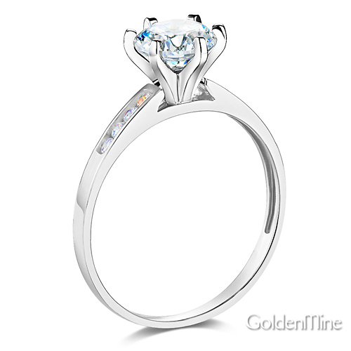 Cathedral-Set 1-CT Round-Cut CZ Engagement Ring in 14K White Gold Slide 1