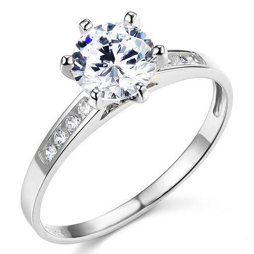 Cathedral-Set 1-CT Round-Cut CZ Engagement Ring in 14K White Gold Slide 0