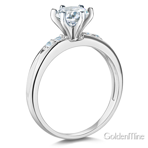 1-CT Round-Cut with Pave Side Stones CZ Engagement Ring in 14K White Gold Slide 1