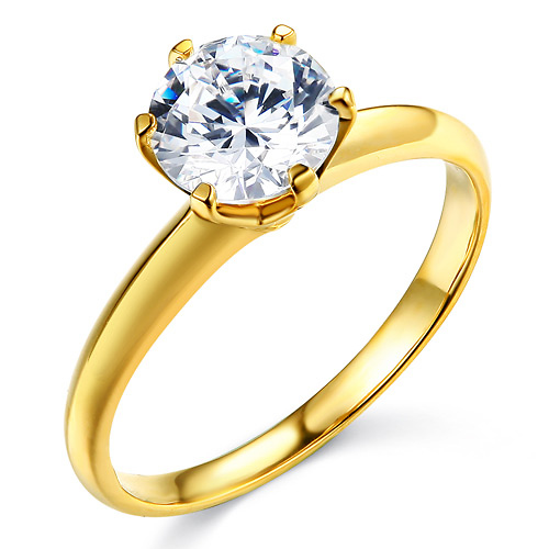 Knife-Edge 6-Prong 1-CT Round-Cut CZ Engagement Ring Solitaire in 14K Yellow Gold Slide 0