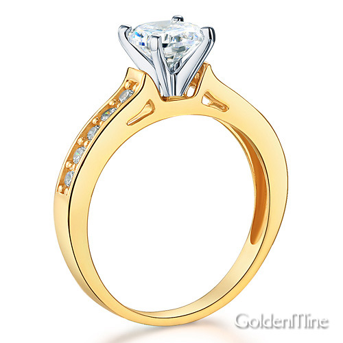 Cathedral-Set 1-CT Round-Cut CZ Engagement Ring in Two-Tone 14K Yellow Gold Slide 1