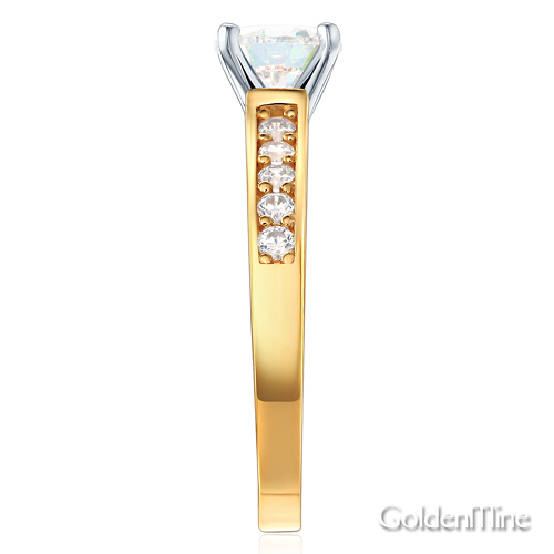 Cathedral-Set 1-CT Round-Cut CZ Engagement Ring in Two-Tone 14K Yellow Gold Slide 2