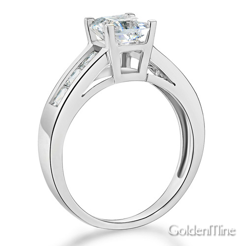 Channel & Basket-Set Princess-Cut CZ Engagement Ring in 14K White Gold Slide 1