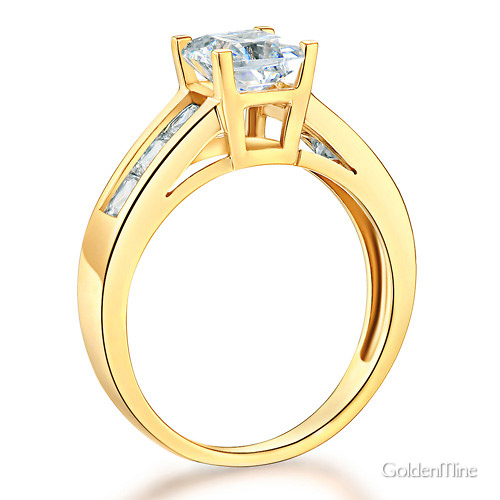 1-CT Princess-Cut & Channel Side CZ Engagement Ring in 14K Yellow Gold Slide 1