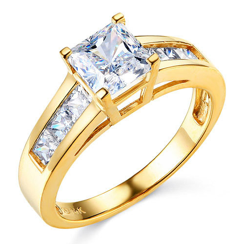 1-CT Princess-Cut & Channel Side CZ Engagement Ring in 14K Yellow Gold Slide 0